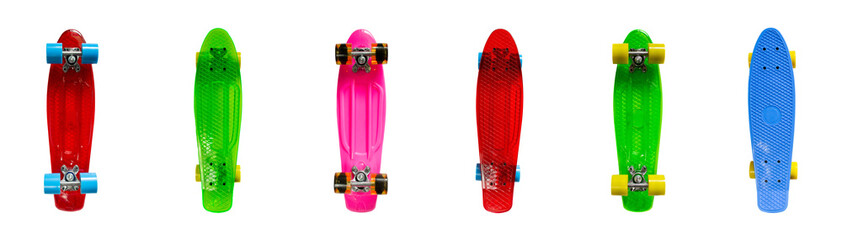Colorful plastic skateboards isolated 