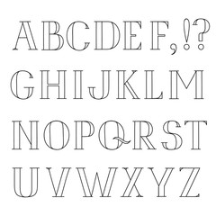 Latin outline alphabet. Lline decorative font. Light sketched le