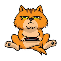 Cranky Cat Playing Game Console Cartoon Vector