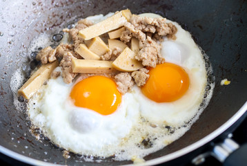 Breakfast. Fried eggs and  close up