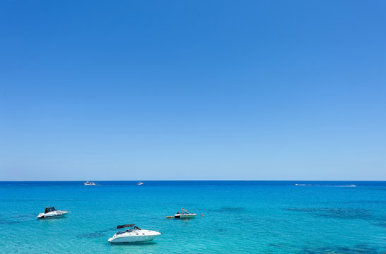Photo of sea in protaras, cyprus island with boats and immaculate water.