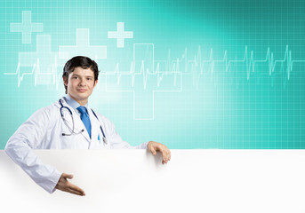 Doctor with banner