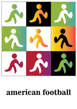 Colorful american football player signs. American football player icon. American football player logo.
