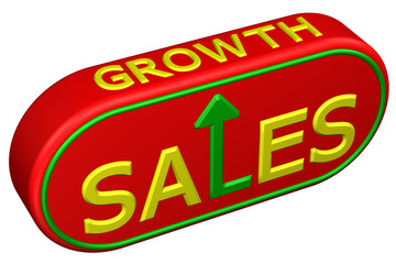 Concept: words sales and growth with arrow. 3D rendering.