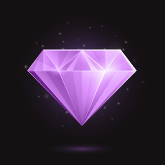 Vector Illustration of a Purple Diamond or Gemstone on a Black Background - 114369223