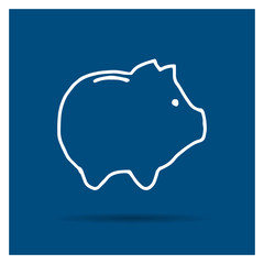 Vector Illustration of a Hand Drawn Piggy Bank Icon on a Blue Background