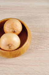 onions close up on wood