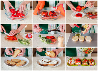 A Step by Step Collage of Making Pepper Bruschetta