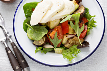 Warm salad with grilled vegetables and cheese