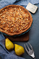 Tasty pie on dish. Close up. 