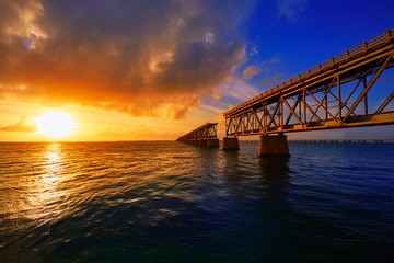 Fototapeta na wymiar Florida Keys old bridge sunset at Bahia Honda