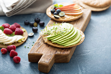 Wholegrain bread with variety of toppings