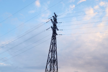 Power line at cloud sky background.