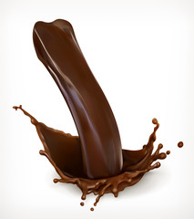Chocolate flow, drops and splash vector mesh illustration