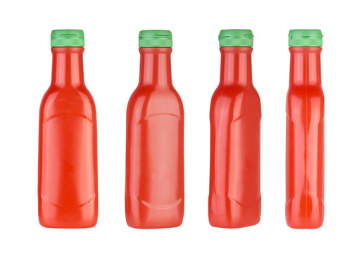 Plastic ketchup bottle isolated on white background. Different views.