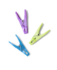 Household chores and laundry - a selection of colorful clothes line pegs isolated on a white background