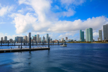 Fototapeta na wymiar Miami downtown sunny skyline in Florida USA
