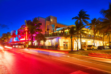 Fototapeta na wymiar Miami South Beach sunset Ocean Drive Florida