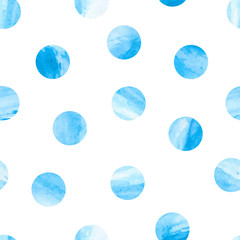 Modèle sans couture aquarelle à pois. Vecteur de fond répétitif avec des points bleus isolés sur blanc.