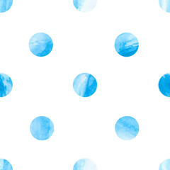 Modèle sans couture aquarelle à pois. Points bleus isolés sur blanc. Fond de vecteur.