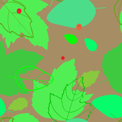 pattern with the image of silhouettes and contours of the green leaves