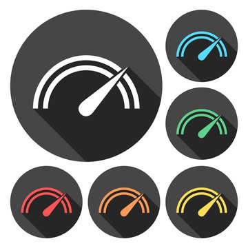 Vector performance measurement icons set with long shadow