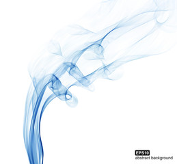 Abstract background. Blue smoke waves on white background.
