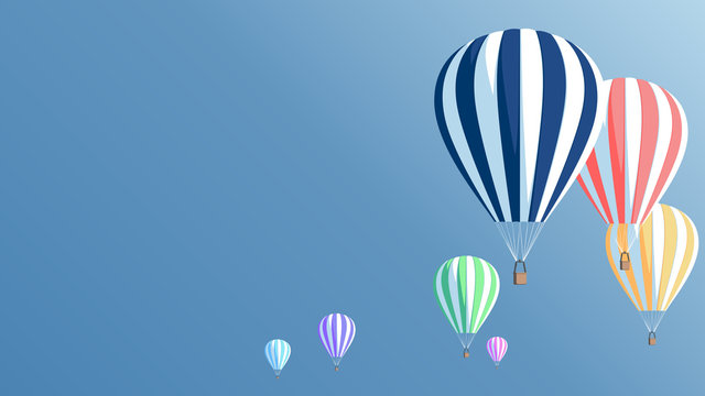 Multicolored hot air balloons in the blue sky, vector illustration