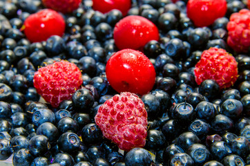 Cherries, raspberries and blueberries