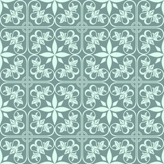 Abstract green seamless vintage flower vector pattern.