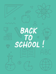 Back to school text with various education icon elements on background