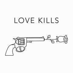 Guns and roses vector illustration. Love kills. Mono line trendy style - 114385098