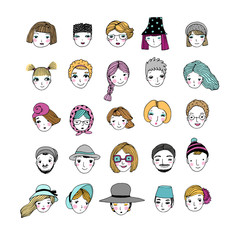 Different faces. Hand drawing isolated objects on white background.