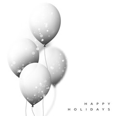 White Balloons background for holiday cards. Realistic balls for decor. Festive scenery. Vector illustration, white balls with Happy Holidays