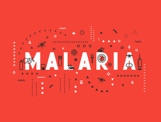 Design concept epidemic of malaria. Modern line style illustration. Concepts of words malaria, style thin line art, design banners for website and mobile website. Easy to edit.