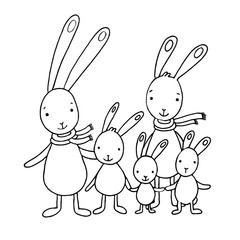 Family of cute cartoon hares.
