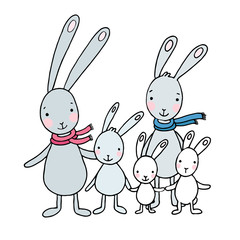 Family of cute cartoon hares.