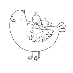 Two cute baby and a bird.