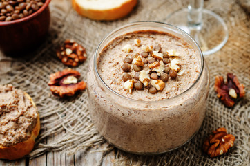 Mushrooms walnuts green lentil pate
