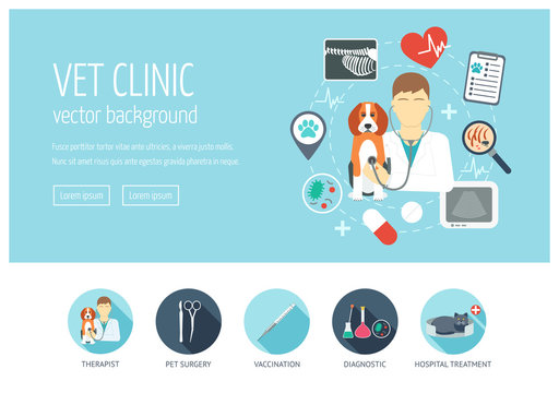 Vet clinic web design concept for website and landing page. Flat design. Vector