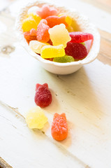 Marmelade sweets on the rustic table