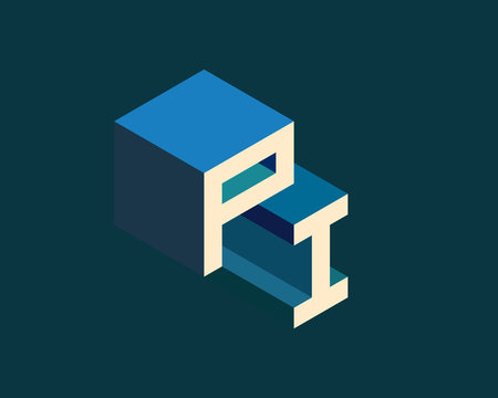 PI isometric 3D letter logo. three-dimensional stock vector alphabet font typography design.