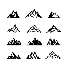 Mountain icon brush hand made stroke ink design element silhouette