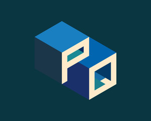 PQ isometric 3D letter logo. three-dimensional stock vector alphabet font typography design.