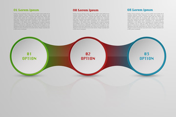 Modern roudned three steps infographics, circle infographic with reflection three options and space for text 