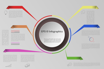 Business infographics with inner circle and colored banners. Outline icons, various banners and 3D circle that can be used for infographic, resume or CV. 