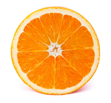 Perfectly retouched sliced orange isolated on the white background with clipping path