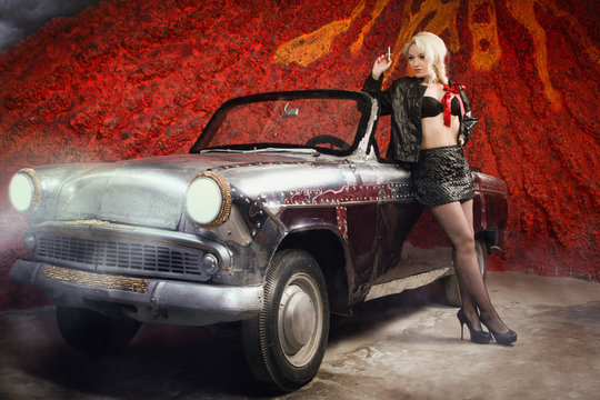 Pin Up Girl with a Classic Car