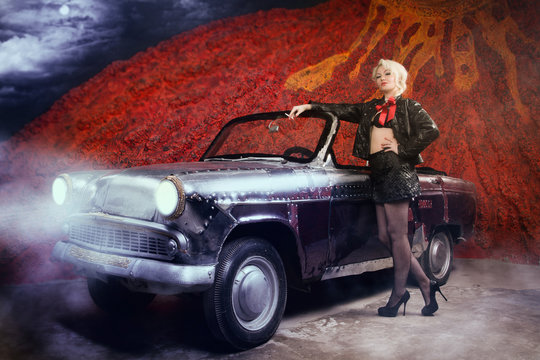 Pin Up Girl with a Classic Car