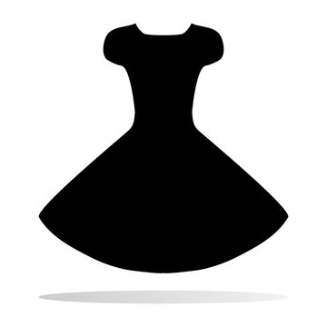Silhouette of a black dress with a fluffy skirt. Feminine style on the thin figure. Crusts sleeve. The isolated image.